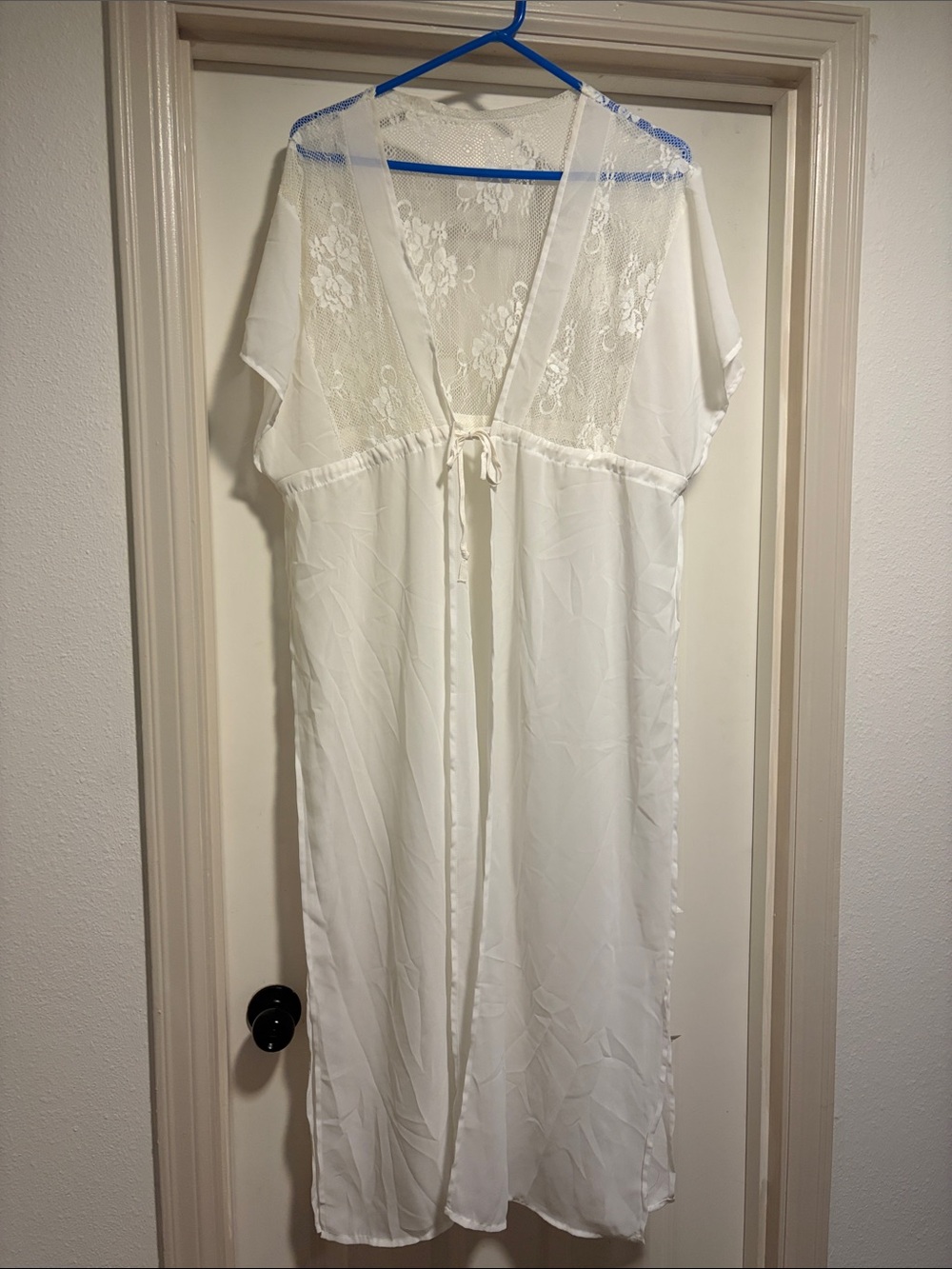 Sheer Lace-Back Women's Long Pool Cover Up - White